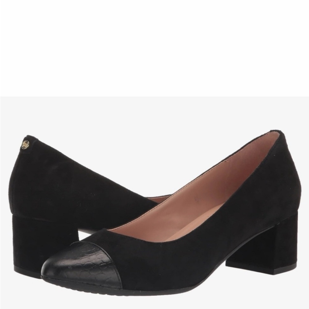 Cole Haan Women's Go-To Block Blk Velvet Pump & Leather Toe